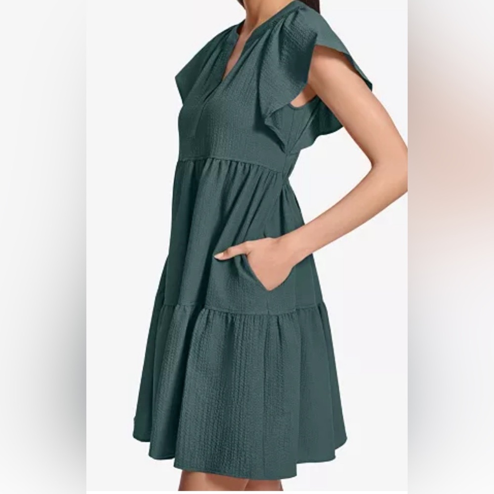 Calvin Klein Women's Split-Neck Tiered A-Line Dress - Picture 3 of 6